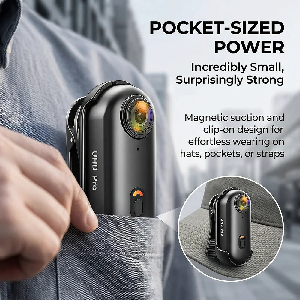 Mini 1080P/4K Magnetic POV Camera - Pocket Vlog Body Chest Recorder with WiFi, Waterproof Design for Sports, Cycling and Helmet Use