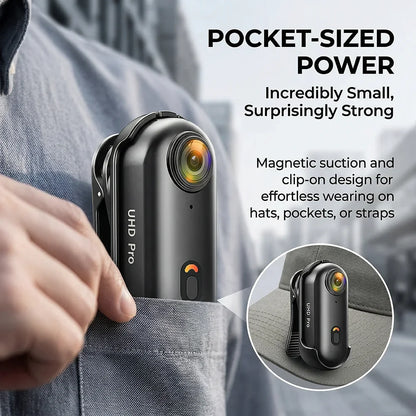Mini 1080P/4K Magnetic POV Camera - Pocket Vlog Body Chest Recorder with WiFi, Waterproof Design for Sports, Cycling and Helmet Use