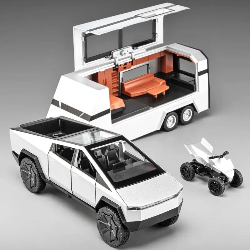 1:32 Cybertruck Diecast Toy Truck for Boys – Silver Pickup with Sound & Light, Metal Model Car for Kids Age 3+