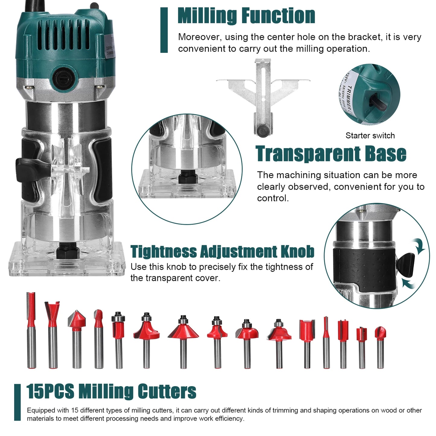 Multifunctional Woodworking Electric Trimmer - Router, Milling, Engraving & Slotting Carving Tool