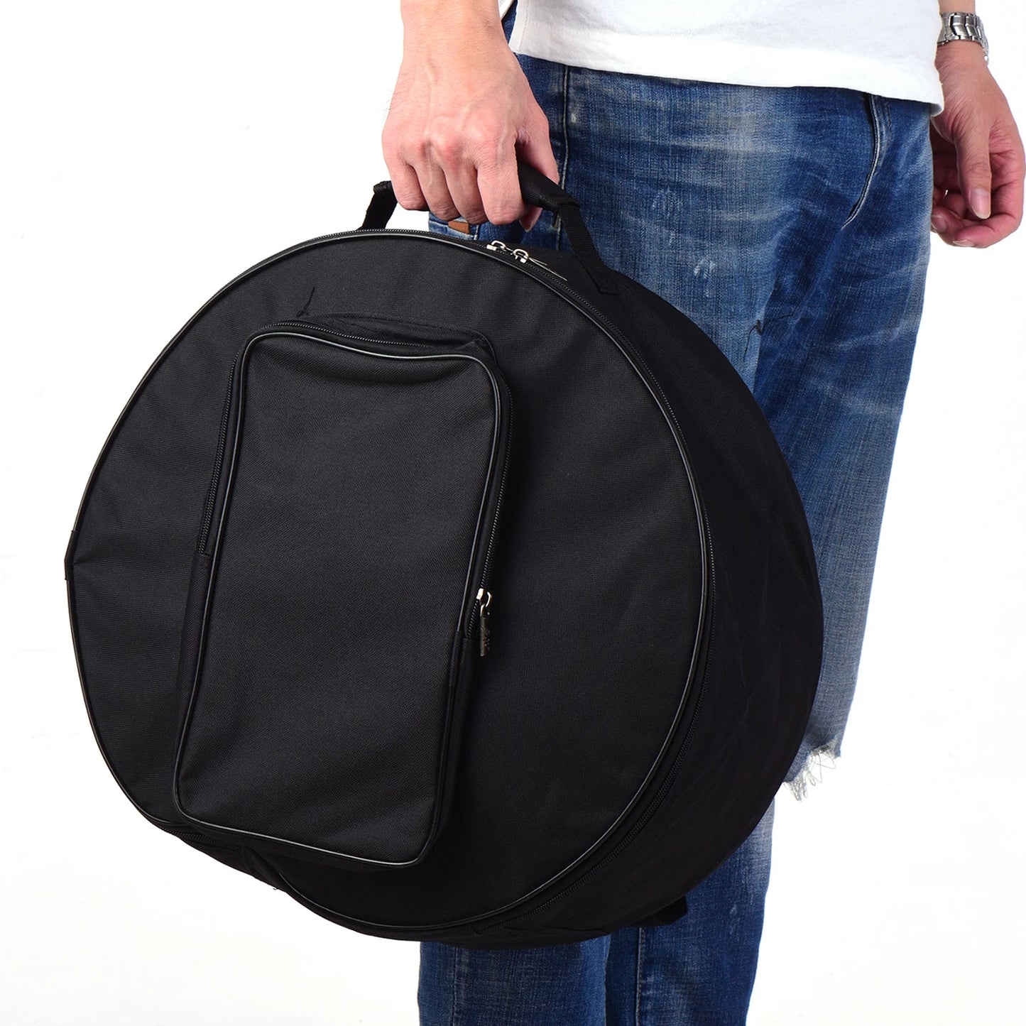 Compact Snare Drum Bag Backpack – Red Musical Instrument Case with Shoulder Strap and Exterior Pockets