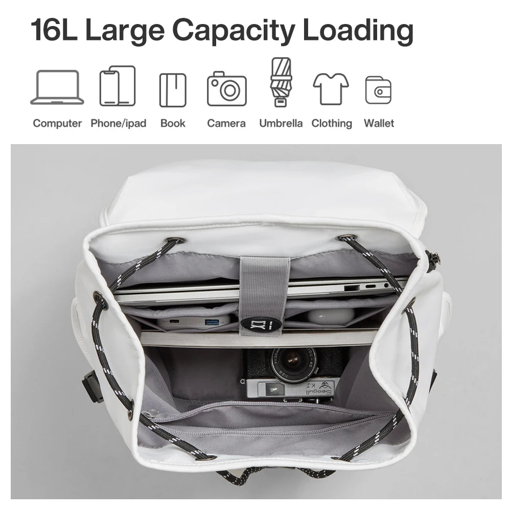 Mixi 16'' Waterproof Laptop Backpack - Lightweight Casual Travel Bag for College Students, Men and Women, 17 Inch White Rucksack