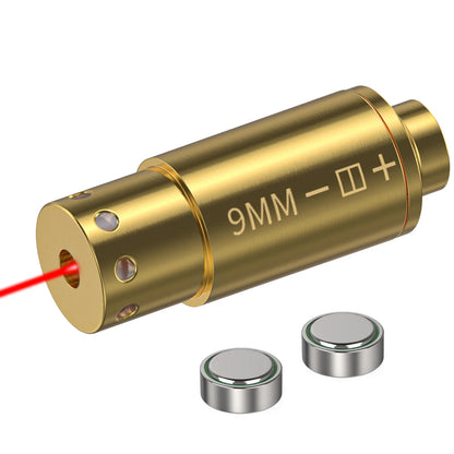 9MM Red Dot Laser Bore Sighter – Brass Optics Cartridge for Pistol & Rifle Scope Hunting with 6 Batteries