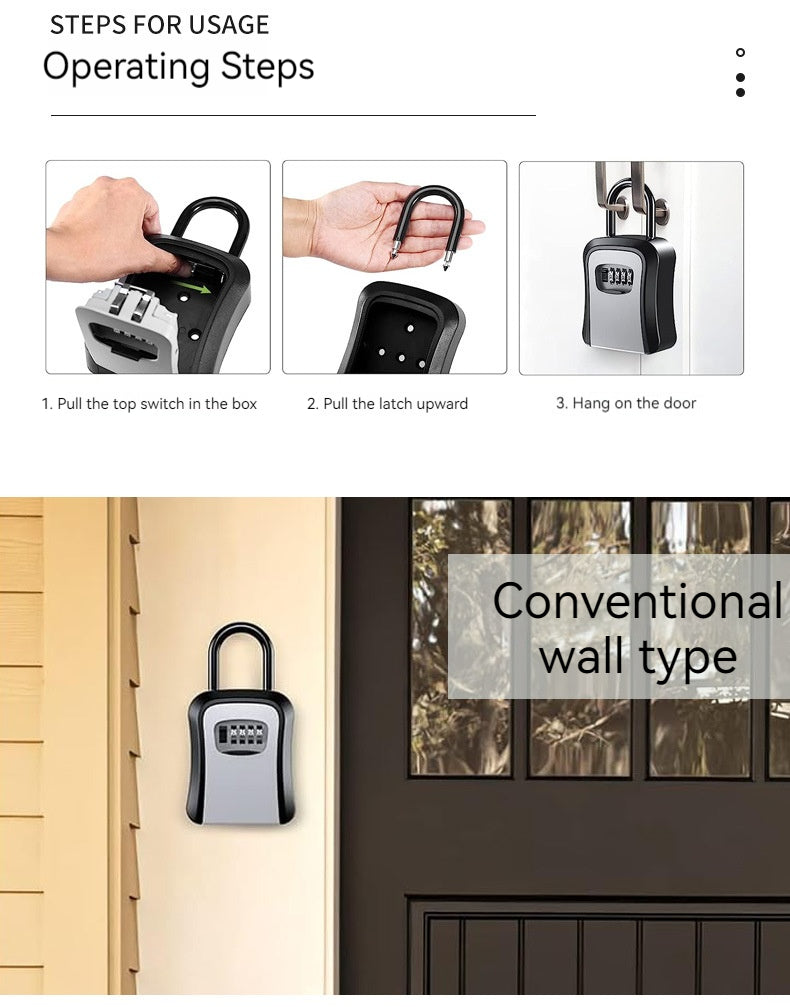4 Digit Code Key Box – Waterproof Outdoor Password-Protected Storage with Steel Wire Hook for Key Hanging and Security