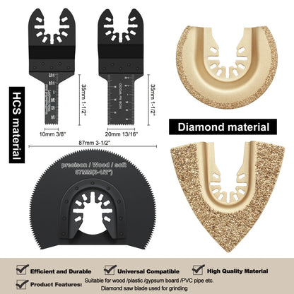 Tooth Oscillating Saw Blade Kit - 10-39PCS Carbide Multitool Blades for Wood PVC & Metal Cutting