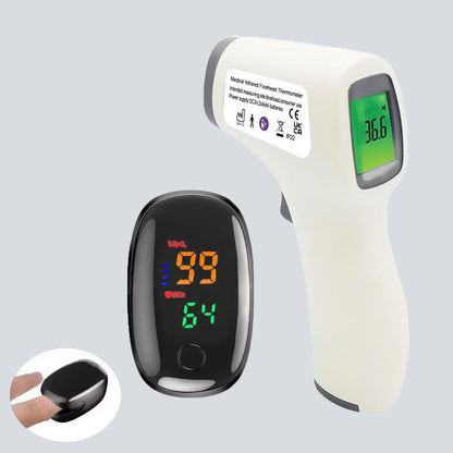 Portable Medical Thermometer & Oximeter Set - Non-Contact Infrared Ear Thermometer and Blood Oxygen Monitor for Adults and Children