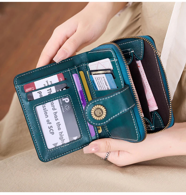 Retro Hollow-Out Short Purse for Women – Multi-Card Zipper Wallet, European & American Fashion Design