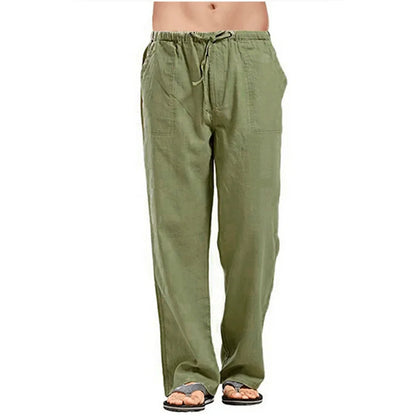 Men's Cotton Linen Pants – Summer Breathable Solid Color Casual Trousers with Elastic Waist