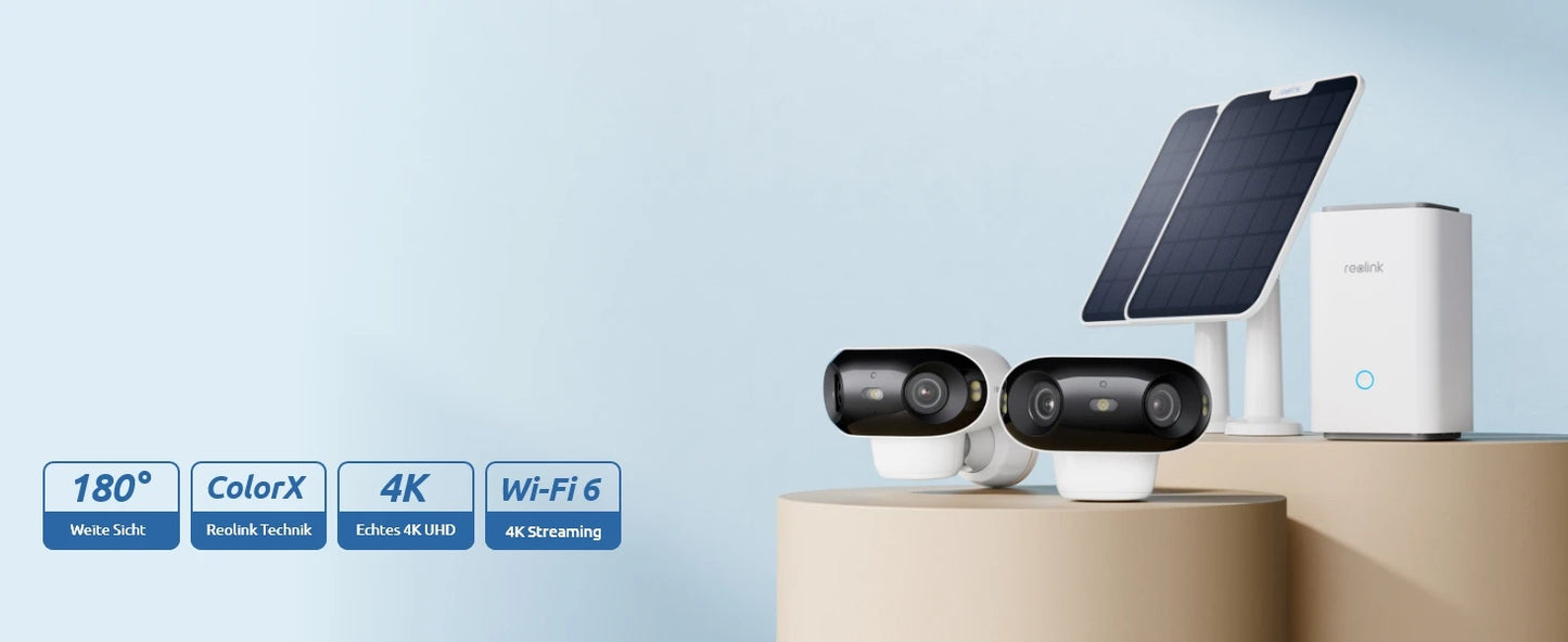 Reolink 4K Solar & Battery Powered Wireless Security Camera – 180° ColorX Night Vision, Outdoor WiFi Camera, AI Home Hub Compatible