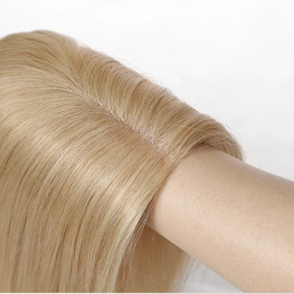 14" Gray Blonde Human Hair Topper – Mono Lace Base, 4 Clips, Natural Look for Thinning Hair