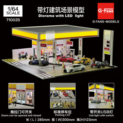 GFans 1:64 Scale Diorama Car Garage Model – LED Lighted Parking Lot DIY City Set for Collection & Display Gifts