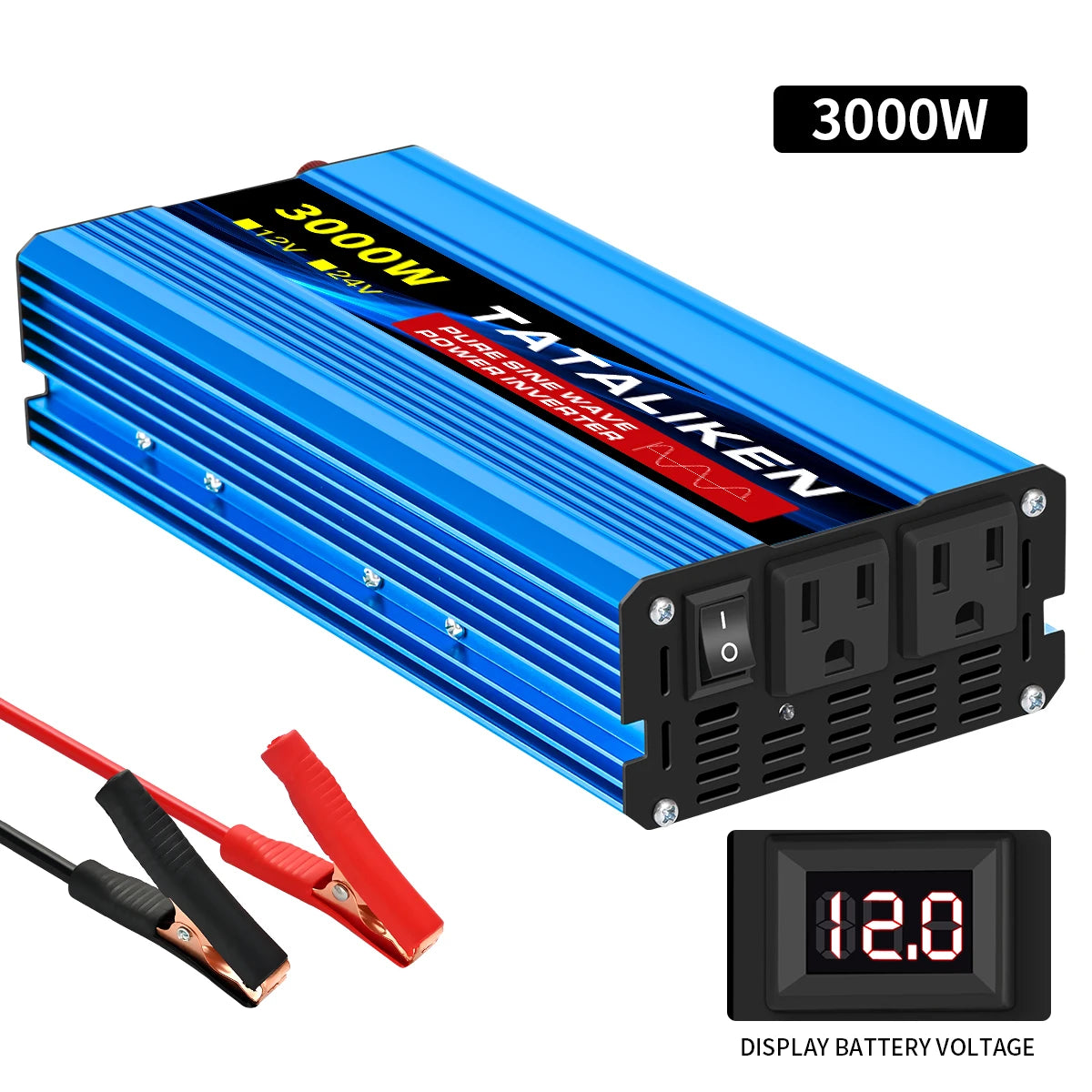 12V/24V to 110V AC Pure Sine Wave Power Inverter — 4000W/16000W 60Hz Converter with LED & US Socket for Car & Solar