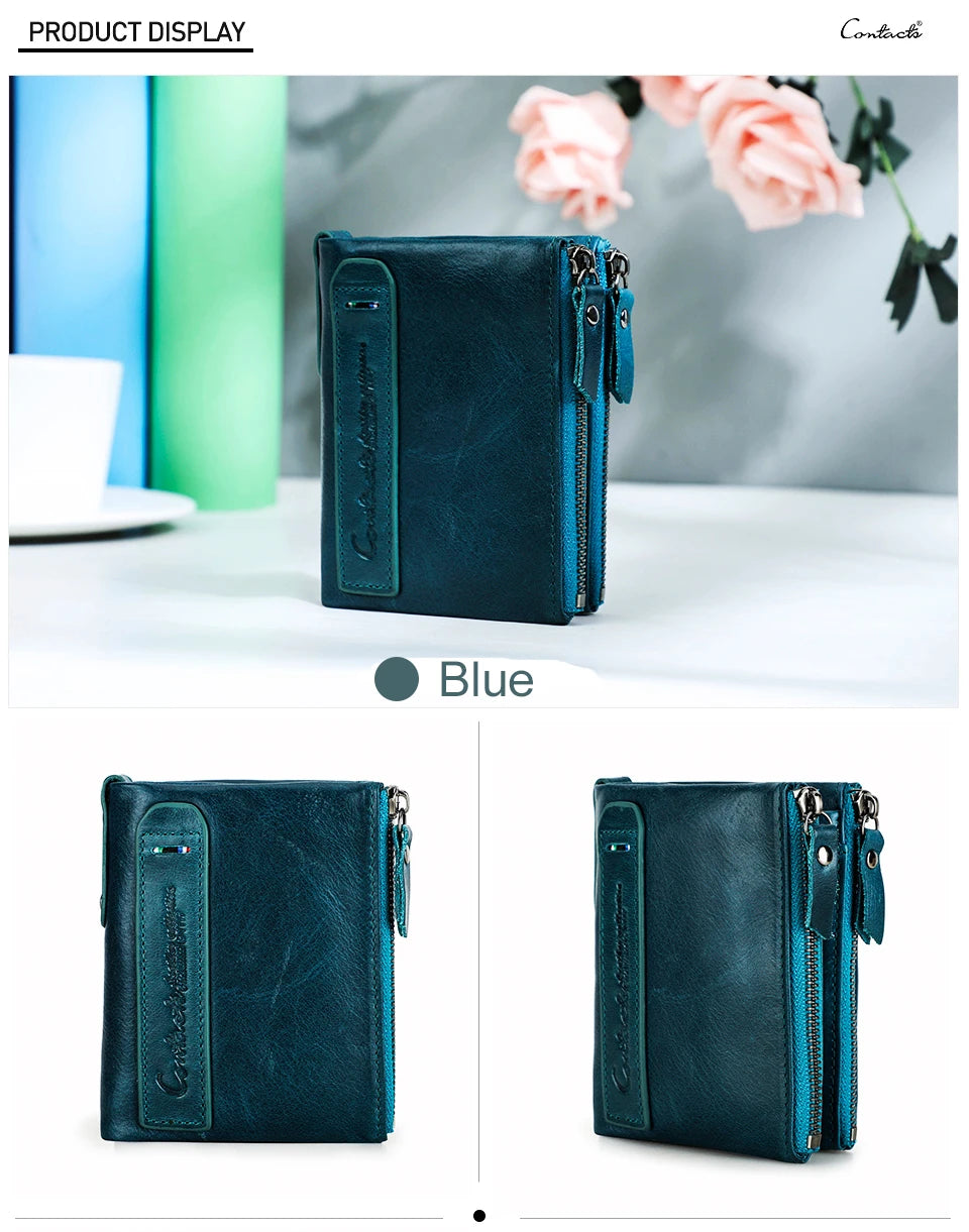 CONTACT'S Genuine Leather Short Wallet for Women — Luxury Designer Card & Coin Holder, Mini Money Clip Wallet with Free Shipping
