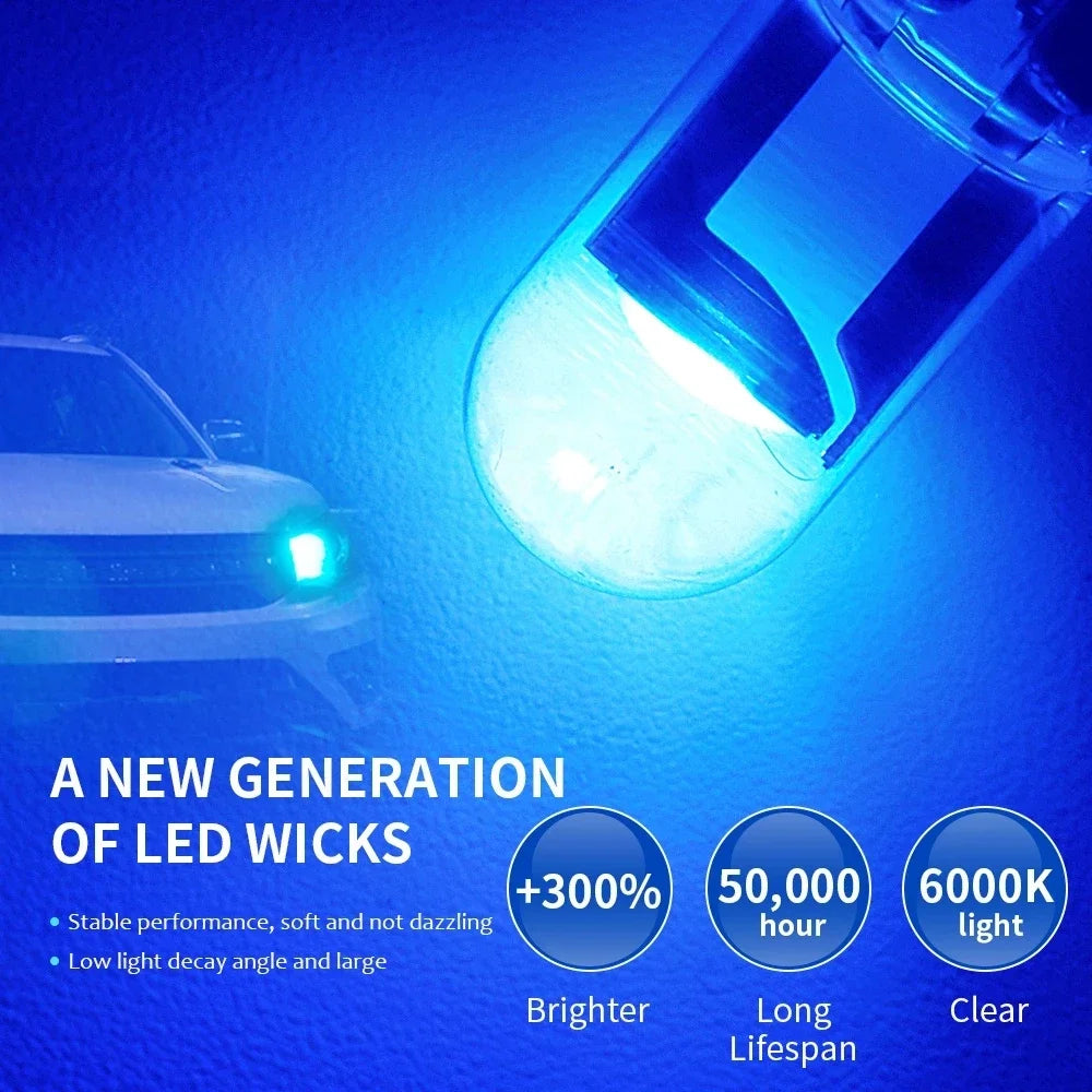 10/50pcs W5W LED T10 Car Light - COB LED Glass, 6000K White Auto License Plate Lamp, Dome, Read & DRL Bulb for 12V Automobiles