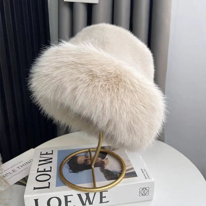 Fluffy Fur Fisherman Hat for Women – Winter Plush Ear Protection, Windproof Warm Solid Fashion Bucket Cap