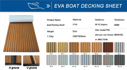 2400*450mm EVA Foam Faux Teak Boat Deck Mat – Waterproof Marine Flooring for Yachts, Motorboats & Pontoons in Brown/Black