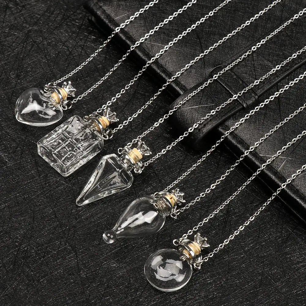 Openable Water Drop Heart Steel Chain Necklace – Essential Oil Pendant Glaze Vial Memorial Jewelry