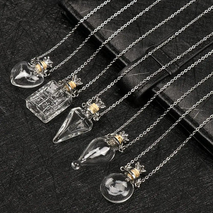 Openable Water Drop Heart Steel Chain Necklace – Essential Oil Pendant Glaze Vial Memorial Jewelry
