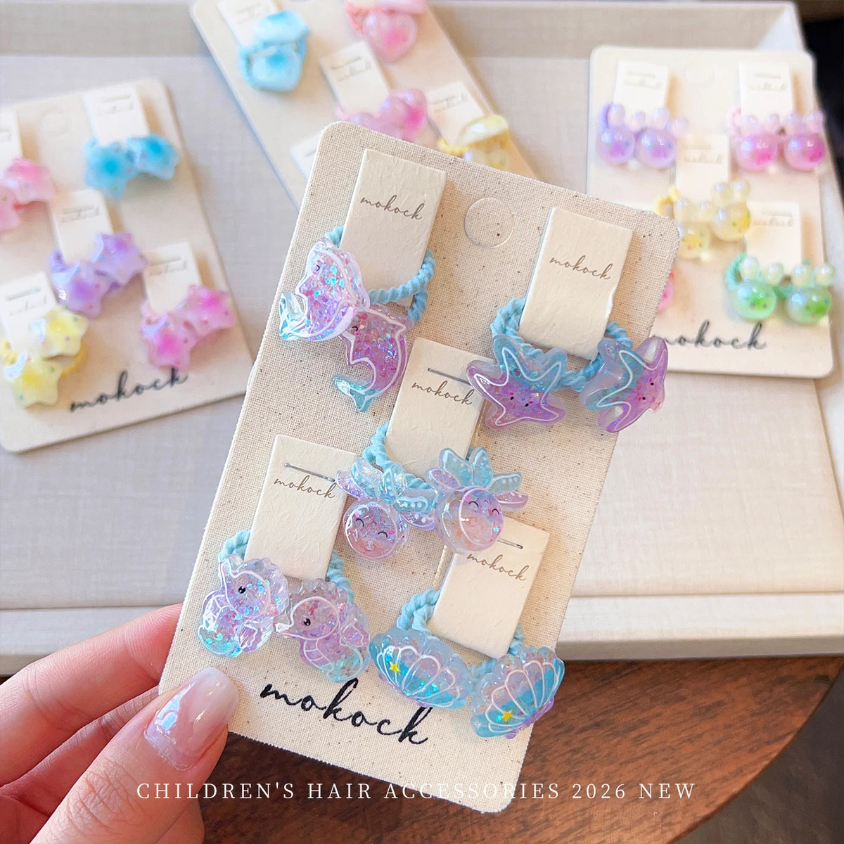 10PCS Ocean-Themed Baby Girl Hair Ties - High-Elasticity Korean-Style Star and Heart Hair Bands for Toddlers, Gentle Everyday Wear