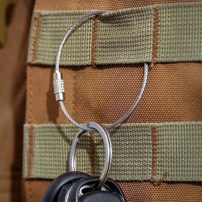 Metal Keychain Tag with Stainless Steel Wire Cable - Screw Lock Gadget Ring for Camping & Hardware