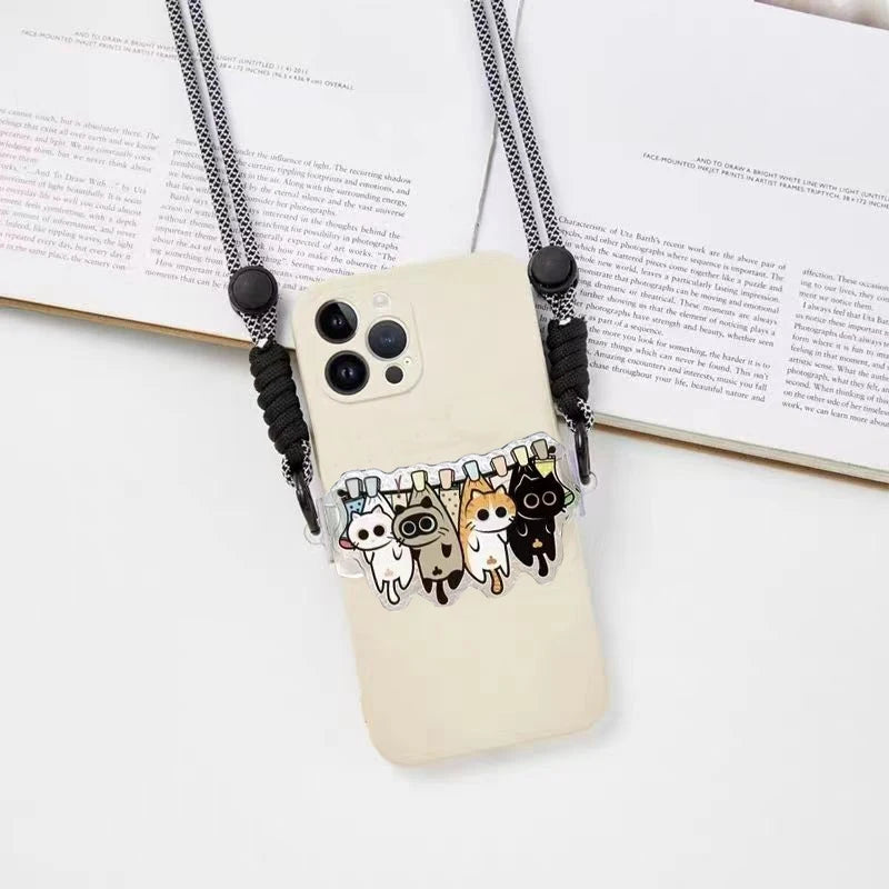 Cute Cartoon Cat & Dog Phone Lanyard – Adjustable Crossbody Shoulder Strap, Back Clip Hanging for Universal Mobile Phones