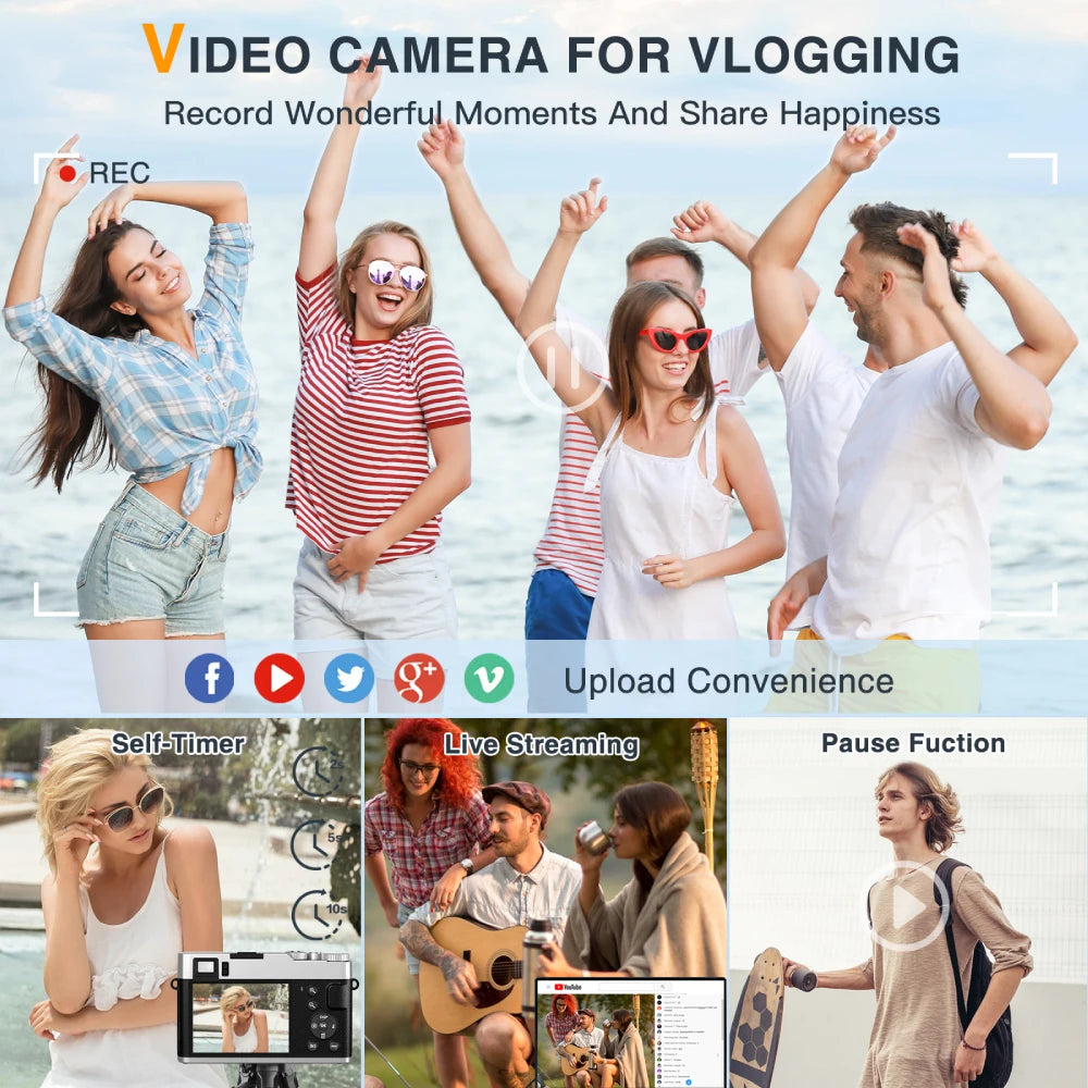 4K Digital Camera – Auto Focus, 48MP Vlogging Camera for YouTube, Anti-Shake Video, Viewfinder, Flash & 16X Zoom