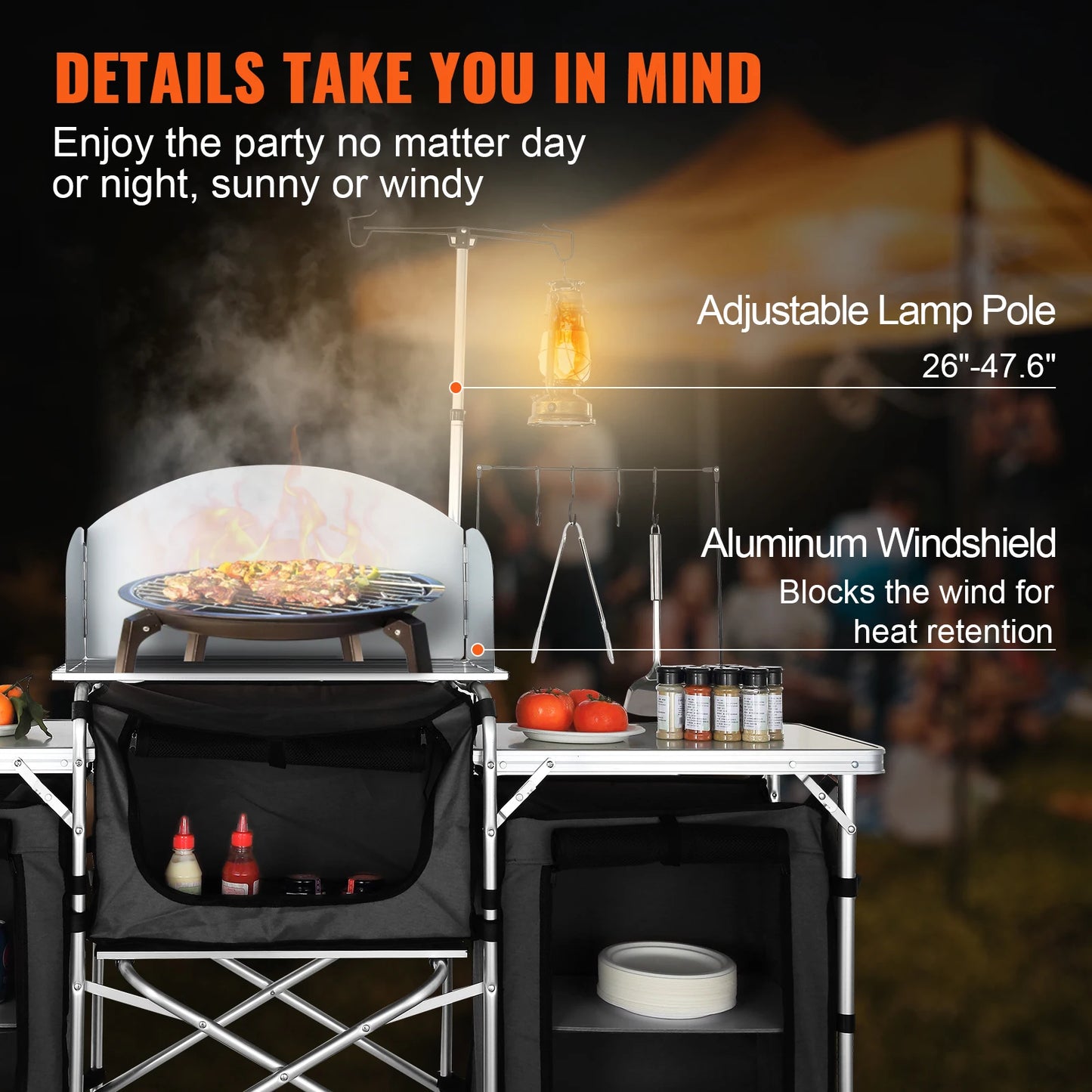 VEVOR Foldable Camping Kitchen Table – Outdoor Cooking Cabinet with Storage Rack & X-Shaped Aluminum Alloy Frame for BBQ & Picnic