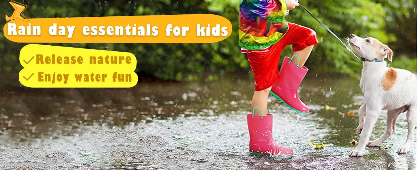 Shevalues Kids Waterproof Rain Boots – Non-Slip Toddler Boots with Easy-On Handles for Boys & Girls