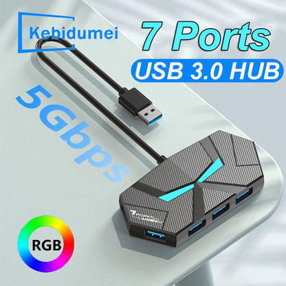 7-Port USB 3.0 Hub Type-C Docking Station — High-Speed 5Gbps Adapter for Laptop, Hard Drive, Mouse & Keyboard