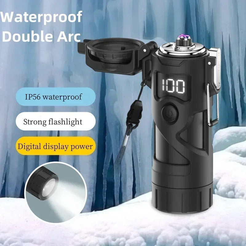 Dual Arc USB Lighter & Flashlight — Windproof Portable Plasma Ignition Survival Tool