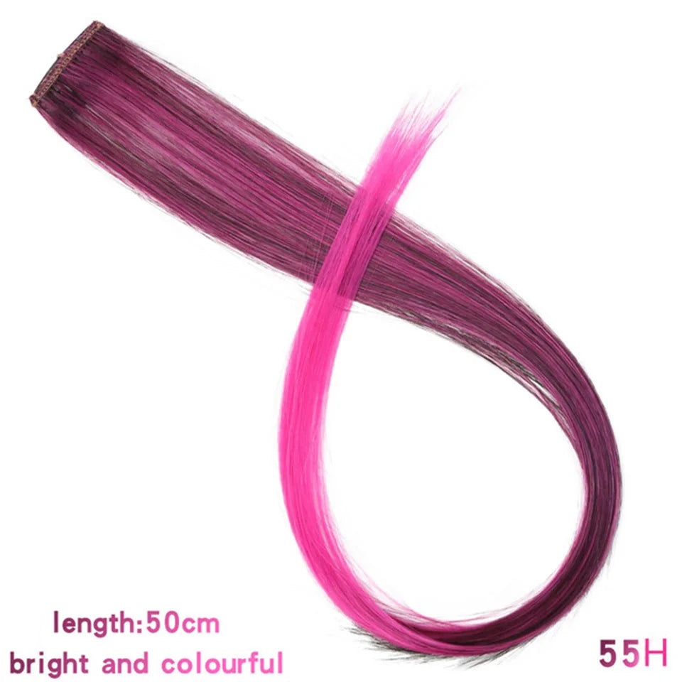HUAYA 18" Synthetic Clip-In Colorful Curly Hair Extension – Ombre Pink Purple Red Blue Hair Piece