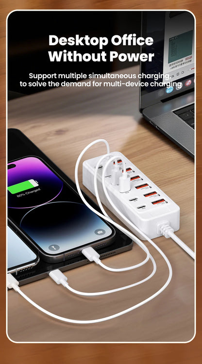 12-in-1 Power Strip & USB Charger Station — Multi-Port Wall/Desktop Adapter with USB-C Fast Charging for iPhone & Samsung