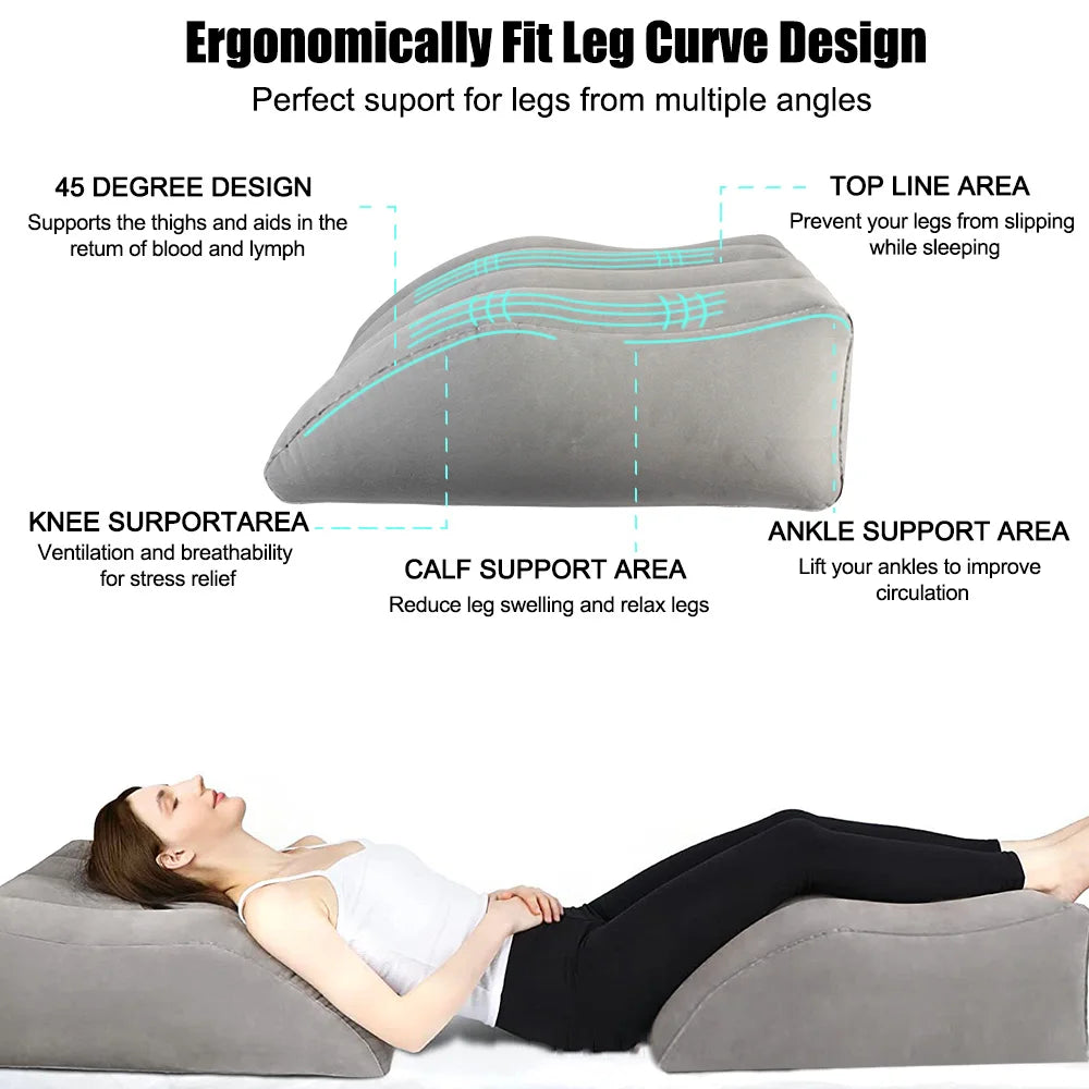 Inflatable Leg Pillow: Portable Wedge Pillow for Travel, Camping, Sleeping - Foot Elevation & Knee Cushion PVC - Leg Pillows for Comfort
