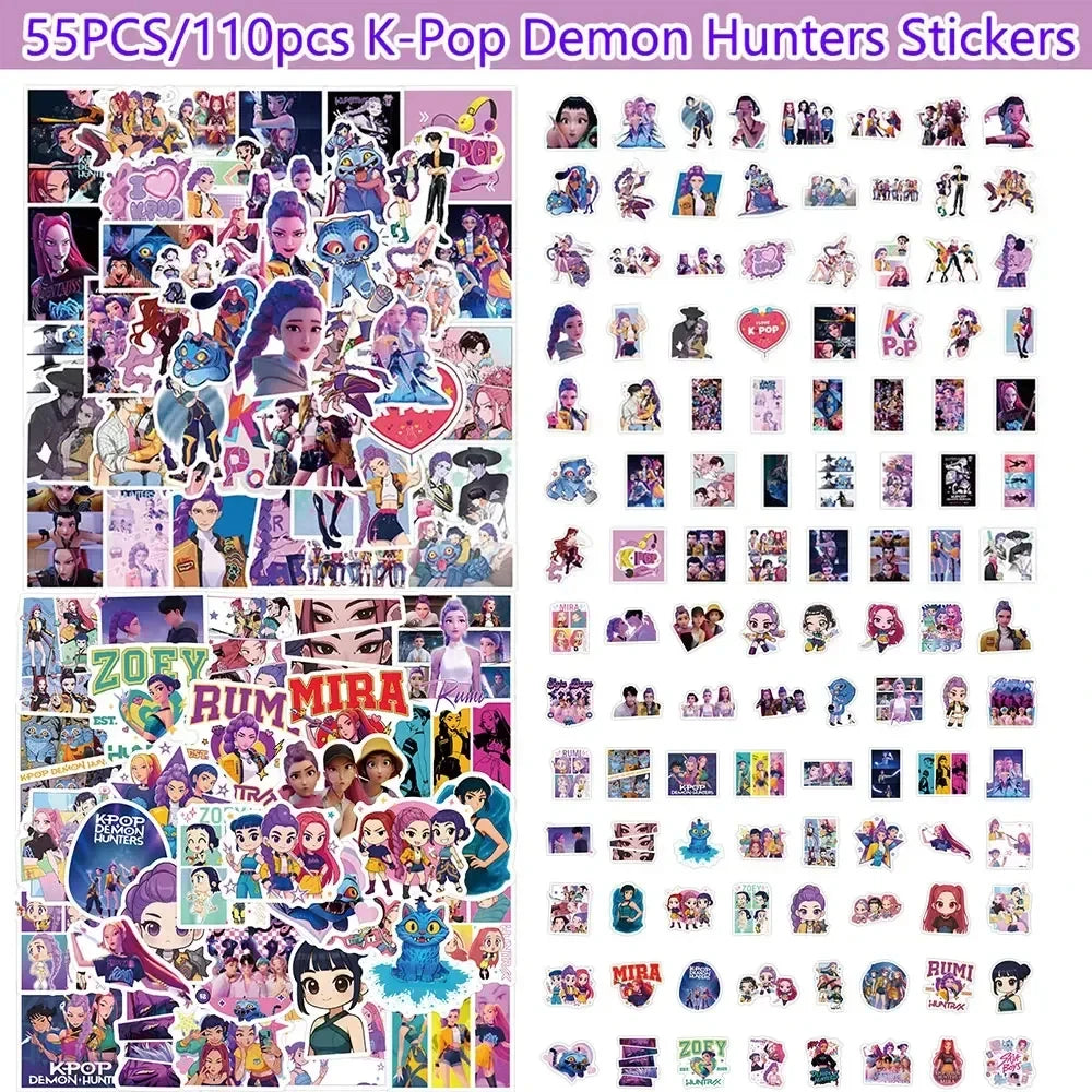 55-170PCS K-Pop Demon Hunters Anime Stickers – Waterproof DIY Decoration for Boys, Girls & Fans Gift