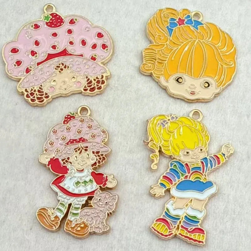 10-Piece Cartoon Girl Enamel Charm Set - Gold-Plated Zinc Alloy Pendants for DIY Necklaces, Bracelets, and Earrings