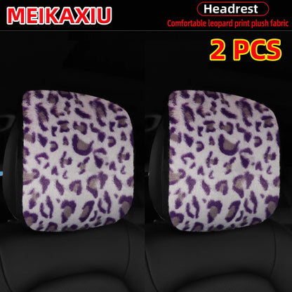 Leopard Print Faux Fur Car Headrest Cover - Soft Decorative Pillowcase for Stylish Interior Comfort