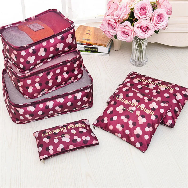 6PCS Travel Storage Bag Set – Clothes Organizer, Wardrobe Pouches & Packing Cubes for Suitcases