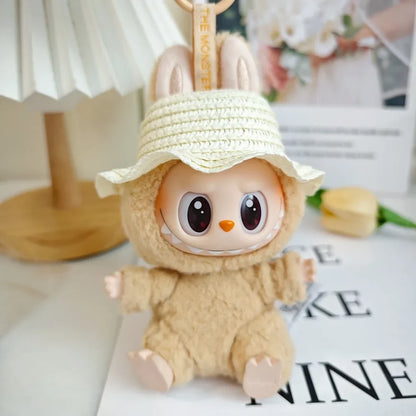 Labubu Clothes Outfit — Sweet Candy Skirt with Fresh Colors & Straw Hat Rural Style for Sitting Party Labubu