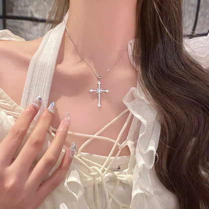 Women’s Crystal Zircon Cross Necklace - Trendy Chain Choker Pendant Jewelry for Party and Gift Style