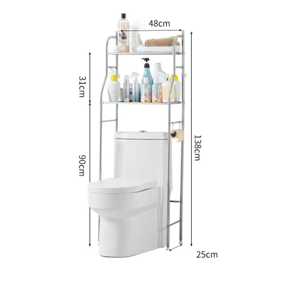 Metal Over-The-Toilet Storage Rack – Bathroom Organizer with Towel Hooks & Toilet Paper Holder