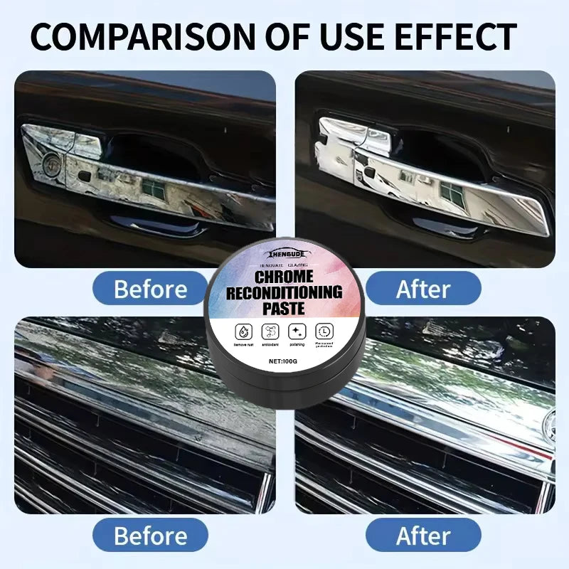 Automotive Chrome Repair Paste – Oxidized Chrome Trim & Badge Restorer with Application Sponge