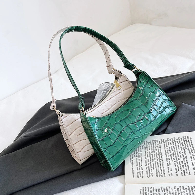 Retro Alligator Pattern PU Leather Handbag for Women – Small Shoulder & Clutch Tote Purse