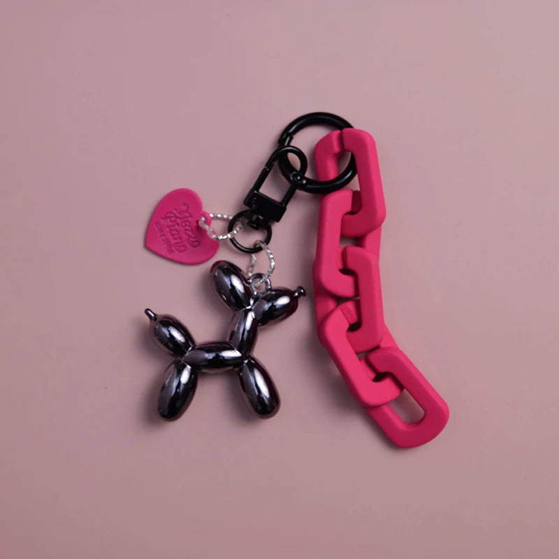 Y2K Cute Punk Black Balloon Dog Keychain – Sweet INS Style Car & Couple Key Ring Gift for Girls