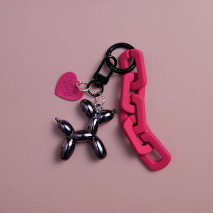 Y2K Cute Punk Black Balloon Dog Keychain – Sweet INS Style Car & Couple Key Ring Gift for Girls