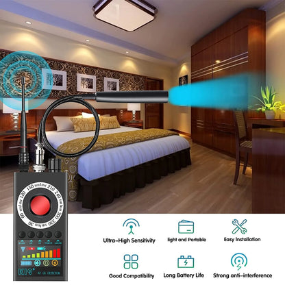 K19+ Hidden Camera & Bug Detector – RF Signal, GSM, GPS Tracker & Audio Surveillance Finder for Anti-Spy Security