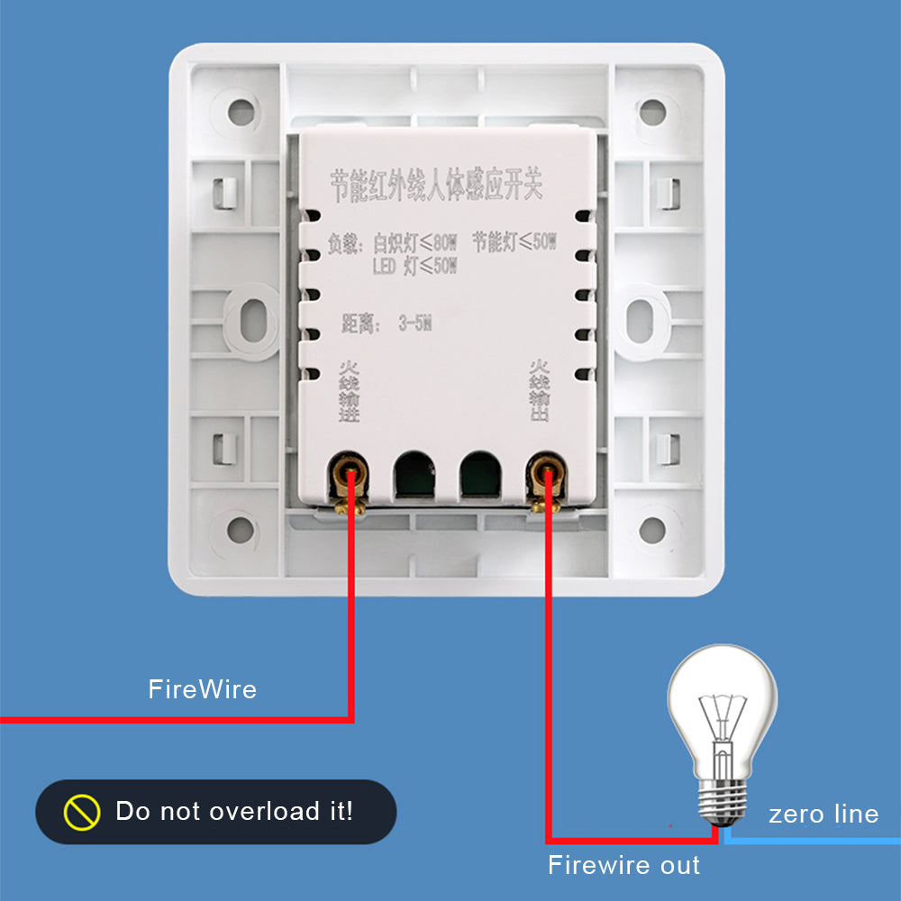 AC 220V LED PIR Motion Sensor Light Switch, Infrared Human Detection, Auto On/Off for Corridor & Staircase