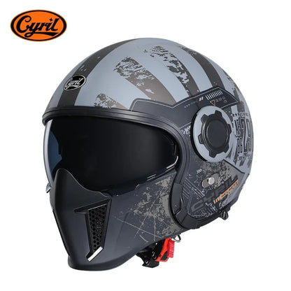 CYRIL OP12A Open-Face Motorcycle Helmet - Double-Lens Modular Retro Helmet for Men and Women, DOT and ECE Certified