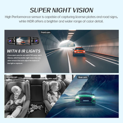 Free 64GB 360° Car DVR Dash Cam – WiFi, GPS, 24H Parking Monitor, 4 Lens HD 1080P Video Recorder with App Control