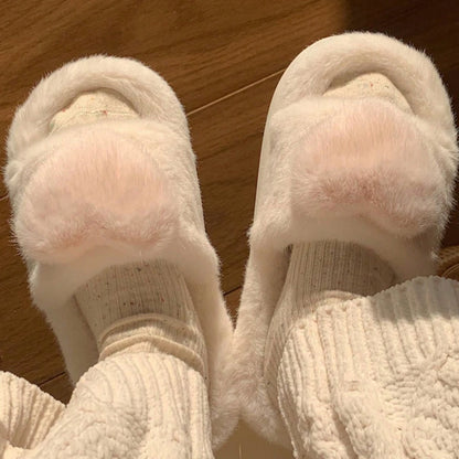 3D Love Single Band Women’s Winter Slippers – Soft Heel Platform, Warm & Fluffy Indoor Home Shoes