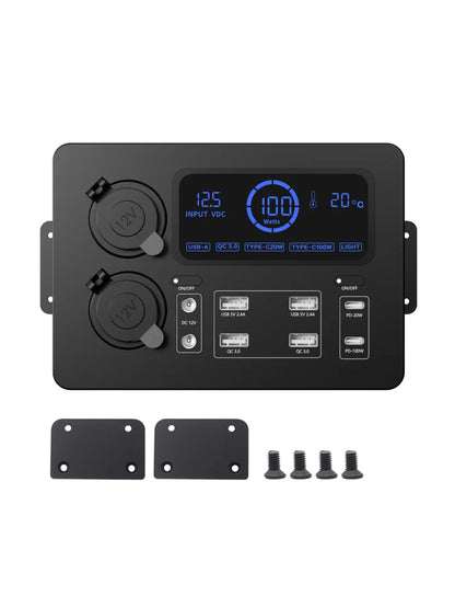Mini Power Box 12V 100W | LCD Display, LED Lights, USB-C & QC3.0 Ports | Portable Control Hub for RVs, SUVs, Boats